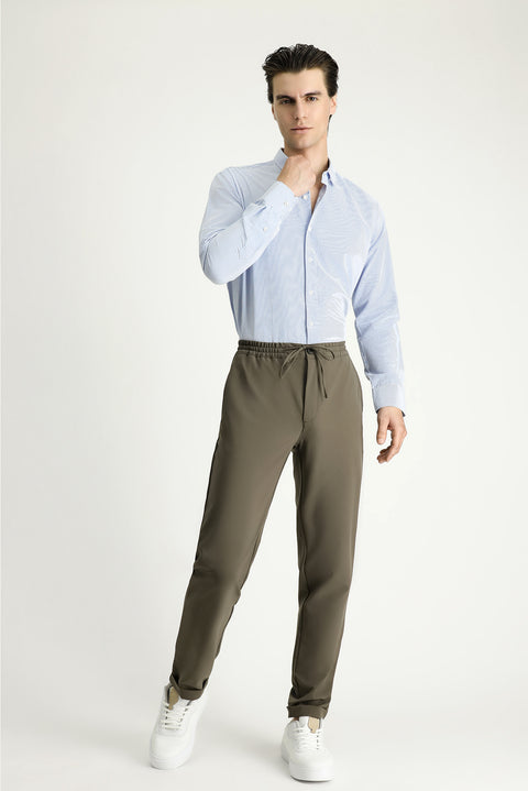 Light Blue Long Sleeve Slim Fit Striped Cotton Easy-Iron Shirt