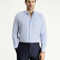 Blue Long Sleeve Slim Fit Striped Cotton Easy-Iron Shirt