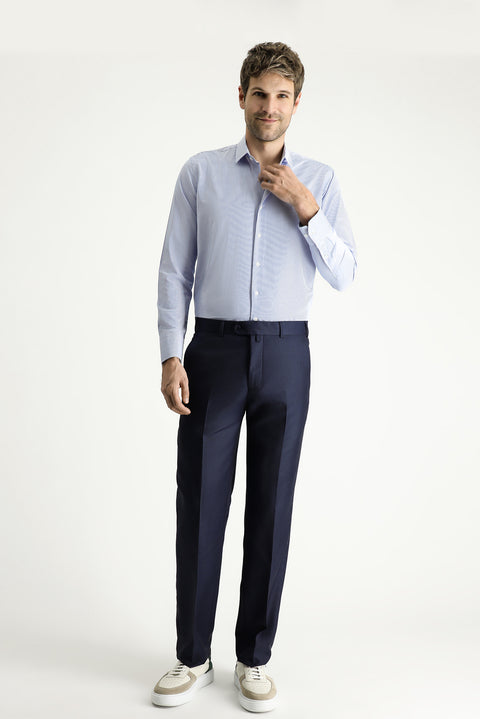 Blue Long Sleeve Slim Fit Striped Cotton Easy-Iron Shirt