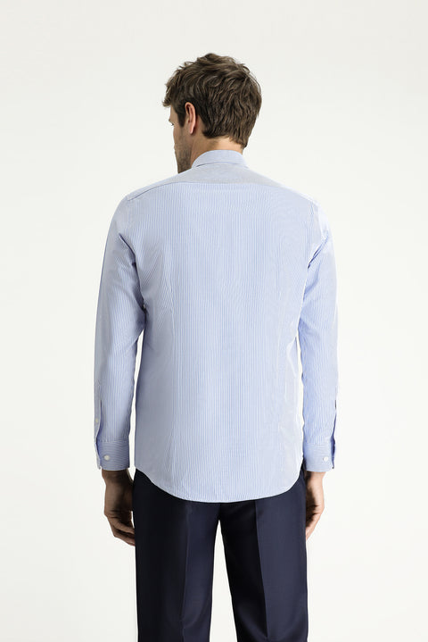 Blue Long Sleeve Slim Fit Striped Cotton Easy-Iron Shirt