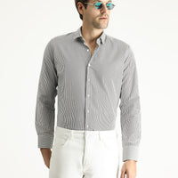 Medium Anthracite Long Sleeve Slim Fit Striped Cotton Easy-Iron Shirt