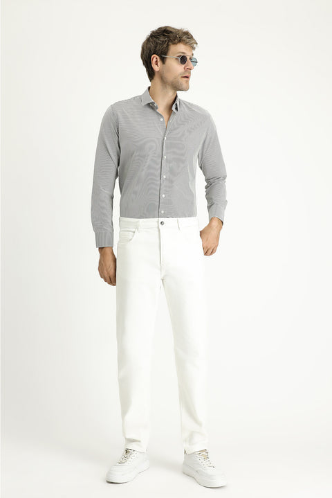Medium Anthracite Long Sleeve Slim Fit Striped Cotton Easy-Iron Shirt