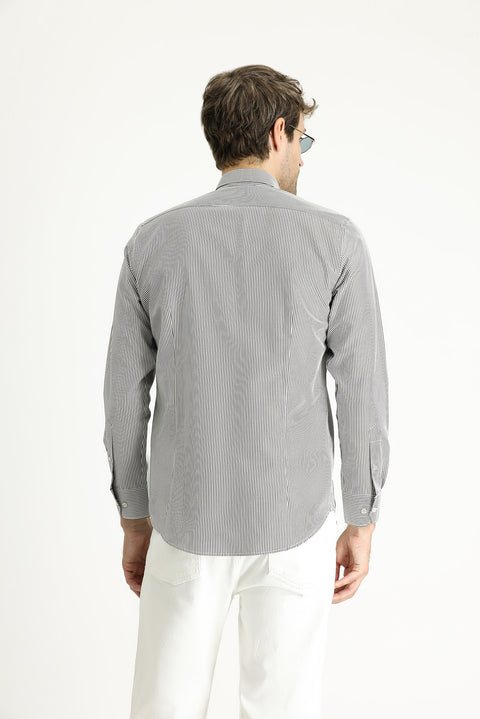 Medium Anthracite Long Sleeve Slim Fit Striped Cotton Easy-Iron Shirt