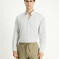 Black Long Sleeve Slim Fit Striped Cotton Easy-Iron Button-Down Collar Shirt