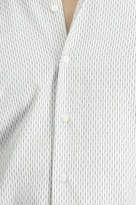 Black Long Sleeve Slim Fit Striped Cotton Easy-Iron Button-Down Collar Shirt