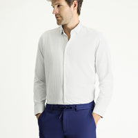 Light Grey Long Sleeve Slim Fit Striped Cotton Easy-Iron Button-Down Collar Shirt