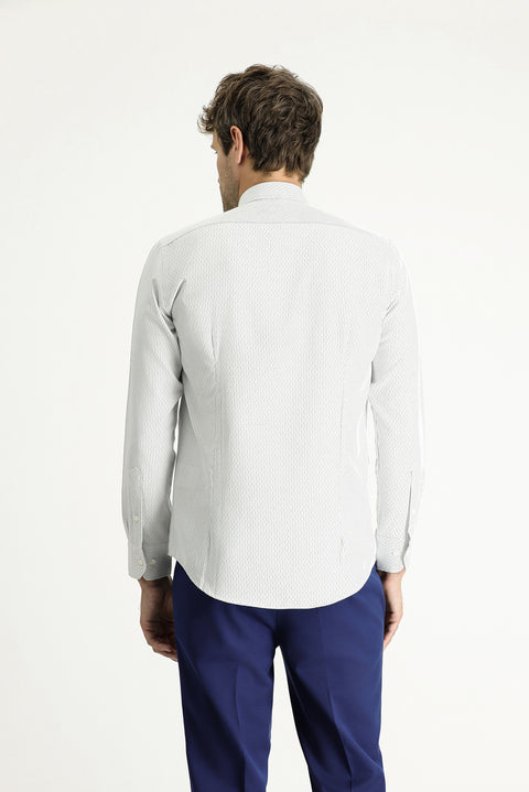 Light Grey Long Sleeve Slim Fit Striped Cotton Easy-Iron Button-Down Collar Shirt
