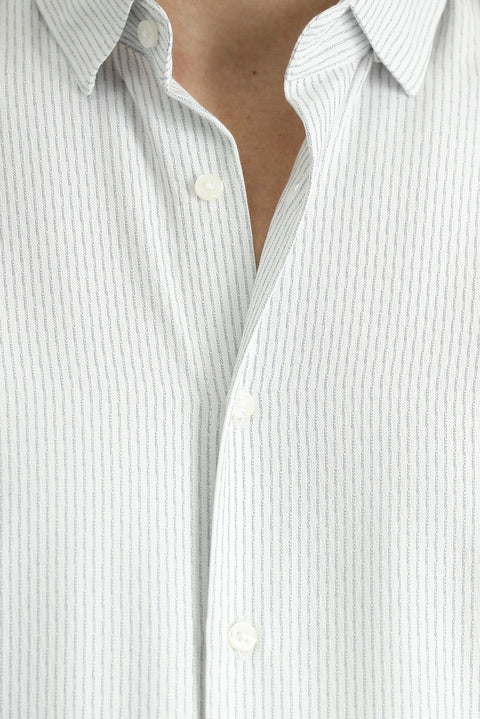 Light Grey Long Sleeve Slim Fit Striped Cotton Easy-Iron Button-Down Collar Shirt