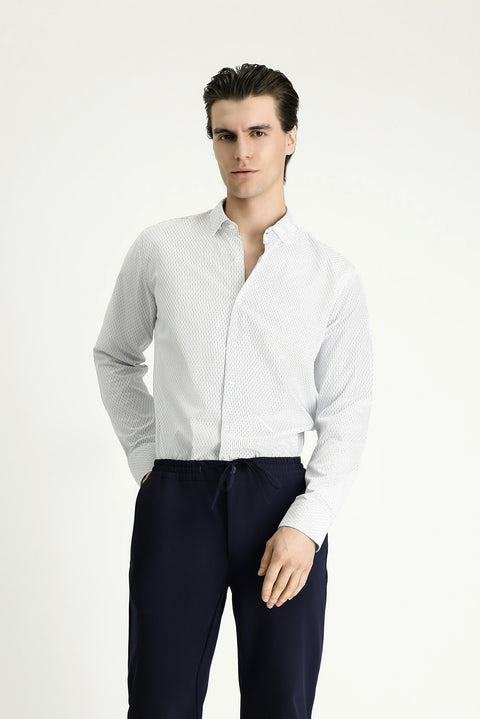 Light Navy Blue Long Sleeve Slim Fit Striped Cotton Easy-Iron Button-Down Collar Shirt