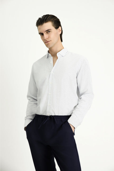 Light Navy Blue Long Sleeve Slim Fit Striped Cotton Easy-Iron Button-Down Collar Shirt