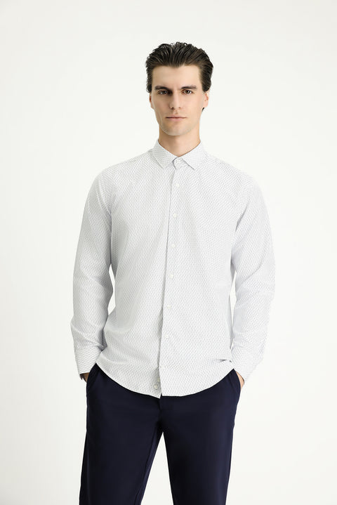 Light Navy Blue Long Sleeve Slim Fit Striped Cotton Easy-Iron Button-Down Collar Shirt