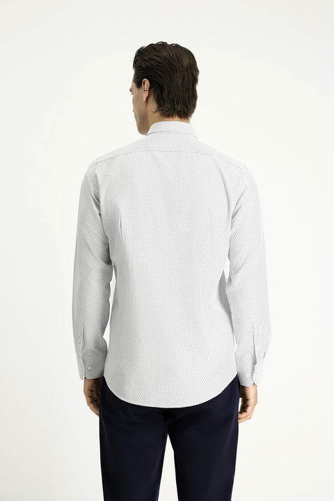 Light Navy Blue Long Sleeve Slim Fit Striped Cotton Easy-Iron Button-Down Collar Shirt