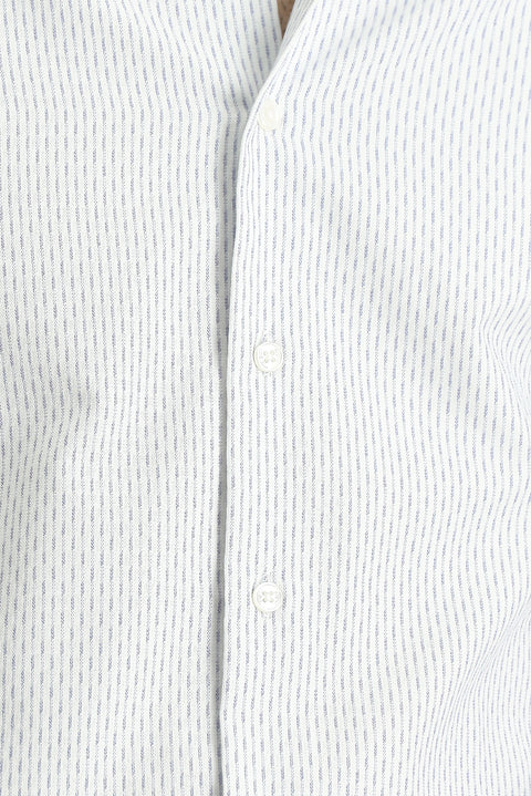 Light Navy Blue Long Sleeve Slim Fit Striped Cotton Easy-Iron Button-Down Collar Shirt