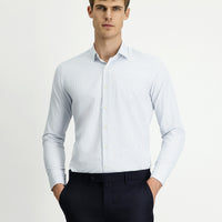 Blue Long Sleeve Slim Fit Striped Cotton Easy-Iron Button-Down Collar Shirt