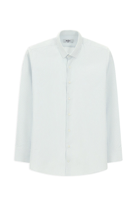 Blue Long Sleeve Slim Fit Striped Cotton Easy-Iron Button-Down Collar Shirt