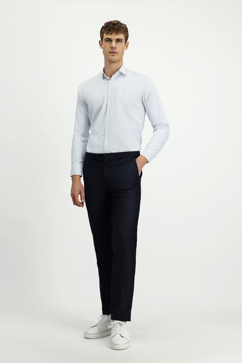 Blue Long Sleeve Slim Fit Striped Cotton Easy-Iron Button-Down Collar Shirt