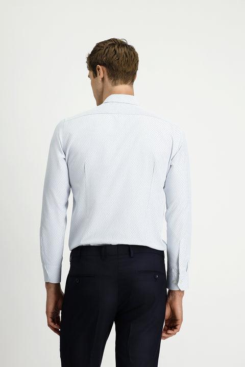 Blue Long Sleeve Slim Fit Striped Cotton Easy-Iron Button-Down Collar Shirt