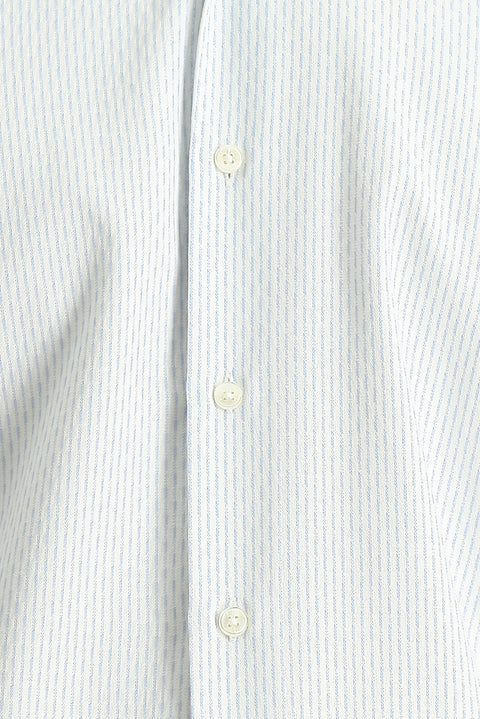 Blue Long Sleeve Slim Fit Striped Cotton Easy-Iron Button-Down Collar Shirt