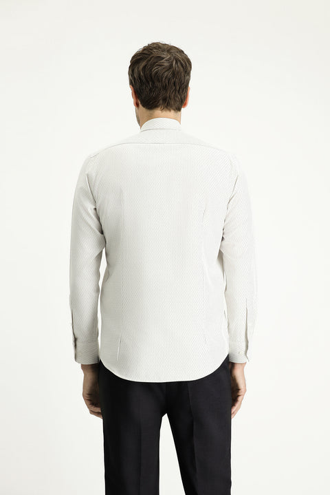 Light Mink Long Sleeve Slim Fit Narrow Cut Striped Cotton Easy Iron Button-Down Collar Shirt