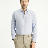 Blue Long Sleeve Slim Fit Narrow Cut Non-Iron Plaid Cotton Shirt