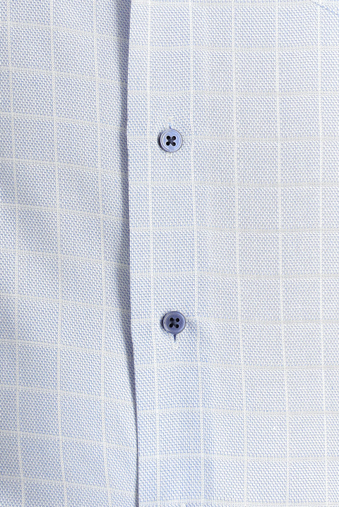Blue Long Sleeve Slim Fit Narrow Cut Non-Iron Plaid Cotton Shirt