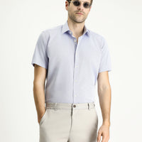 Light Blue Short Sleeve Slim Fit Patterned Cotton Shirt