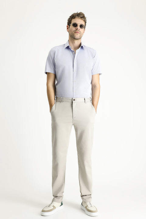 Light Blue Short Sleeve Slim Fit Patterned Cotton Shirt