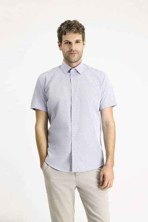 Light Blue Short Sleeve Slim Fit Patterned Cotton Shirt