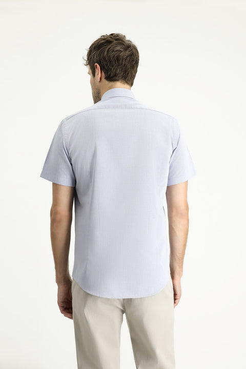 Light Blue Short Sleeve Slim Fit Patterned Cotton Shirt