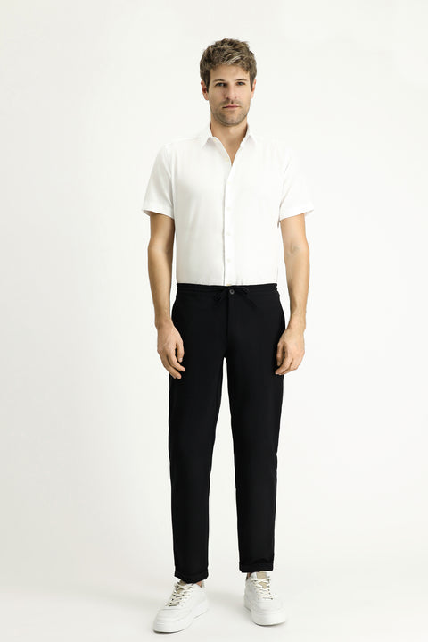 White Short Sleeve Slim Fit Patterned Cotton Shirt