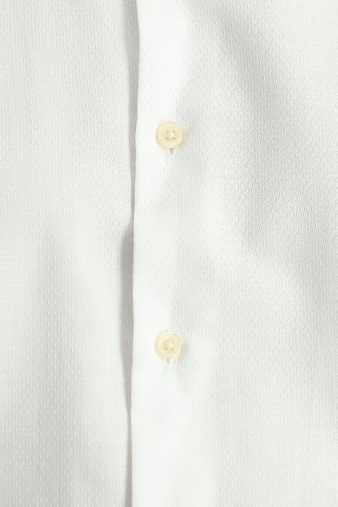 White Short Sleeve Slim Fit Patterned Cotton Shirt