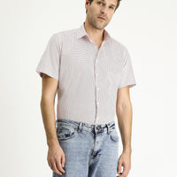 Coral Red Short Sleeve Slim Fit Printed Cotton Shirt