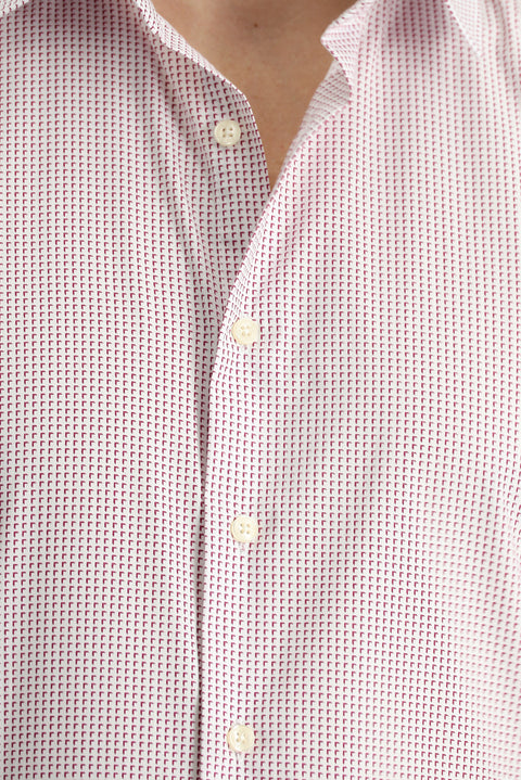 Coral Red Short Sleeve Slim Fit Printed Cotton Shirt