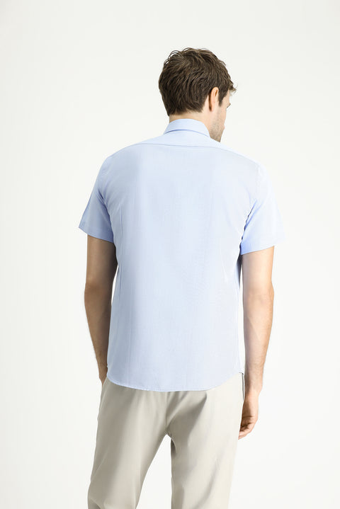 Light Blue Short Sleeve Slim Fit Patterned Cotton Shirt, Easy Iron
