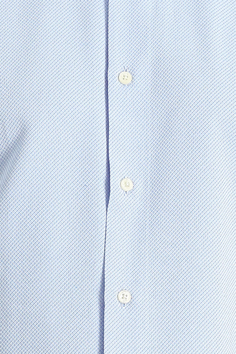 Light Blue Short Sleeve Slim Fit Patterned Cotton Shirt, Easy Iron