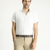White Short Sleeve Slim Fit Patterned Cotton Shirt, Easy Ironing