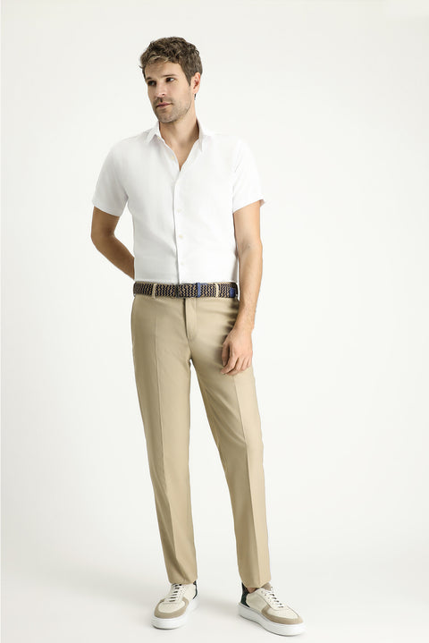 White Short Sleeve Slim Fit Patterned Cotton Shirt, Easy Ironing