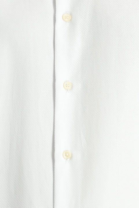 White Short Sleeve Slim Fit Patterned Cotton Shirt, Easy Ironing