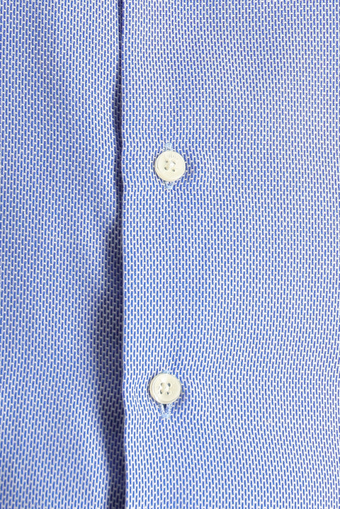 Dark Blue Short Sleeve Slim Fit Patterned Cotton Shirt, Easy Iron