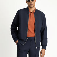Light Navy Seasonal Ribbed Cotton Bomber Jacket