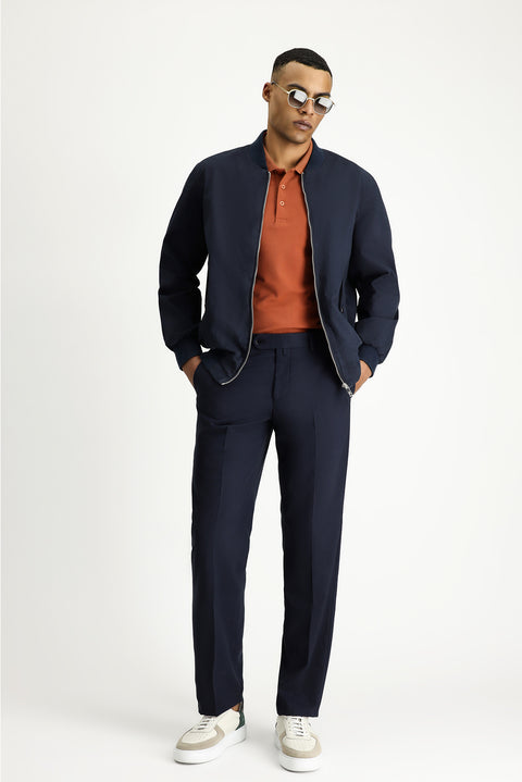 Light Navy Seasonal Ribbed Cotton Bomber Jacket