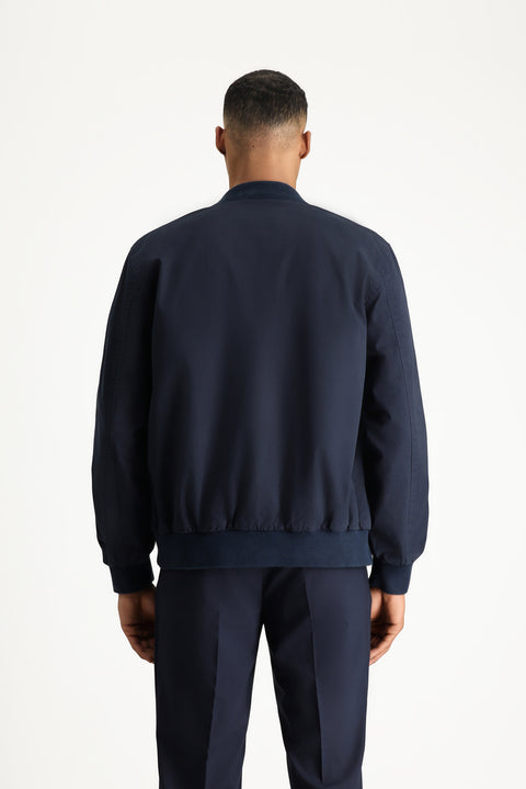 Light Navy Seasonal Ribbed Cotton Bomber Jacket