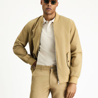 Light Beige Seasonal Ribbed Cotton Bomber Jacket