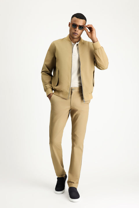 Light Beige Seasonal Ribbed Cotton Bomber Jacket