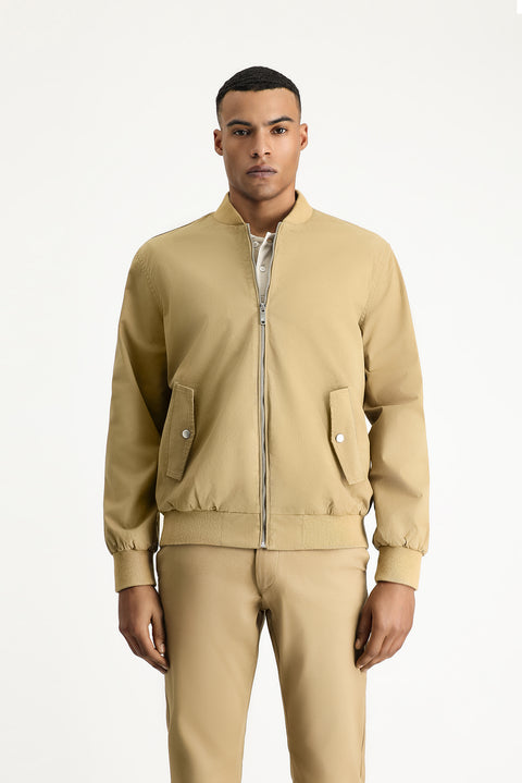 Light Beige Seasonal Ribbed Cotton Bomber Jacket