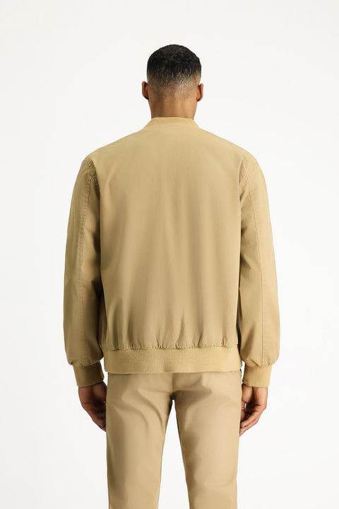 Light Beige Seasonal Ribbed Cotton Bomber Jacket