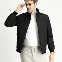 Black Ribbed Seasonal Sport Bomber Jacket