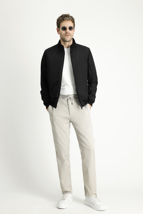 Black Ribbed Seasonal Sport Bomber Jacket