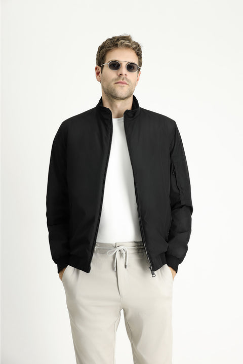 Black Ribbed Seasonal Sport Bomber Jacket