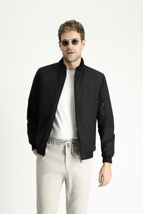 Black Ribbed Seasonal Sport Bomber Jacket